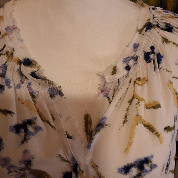 Daniel Rainn Floral Blouse in Cream with Blue and Gold Accents - Picture 3 of 5